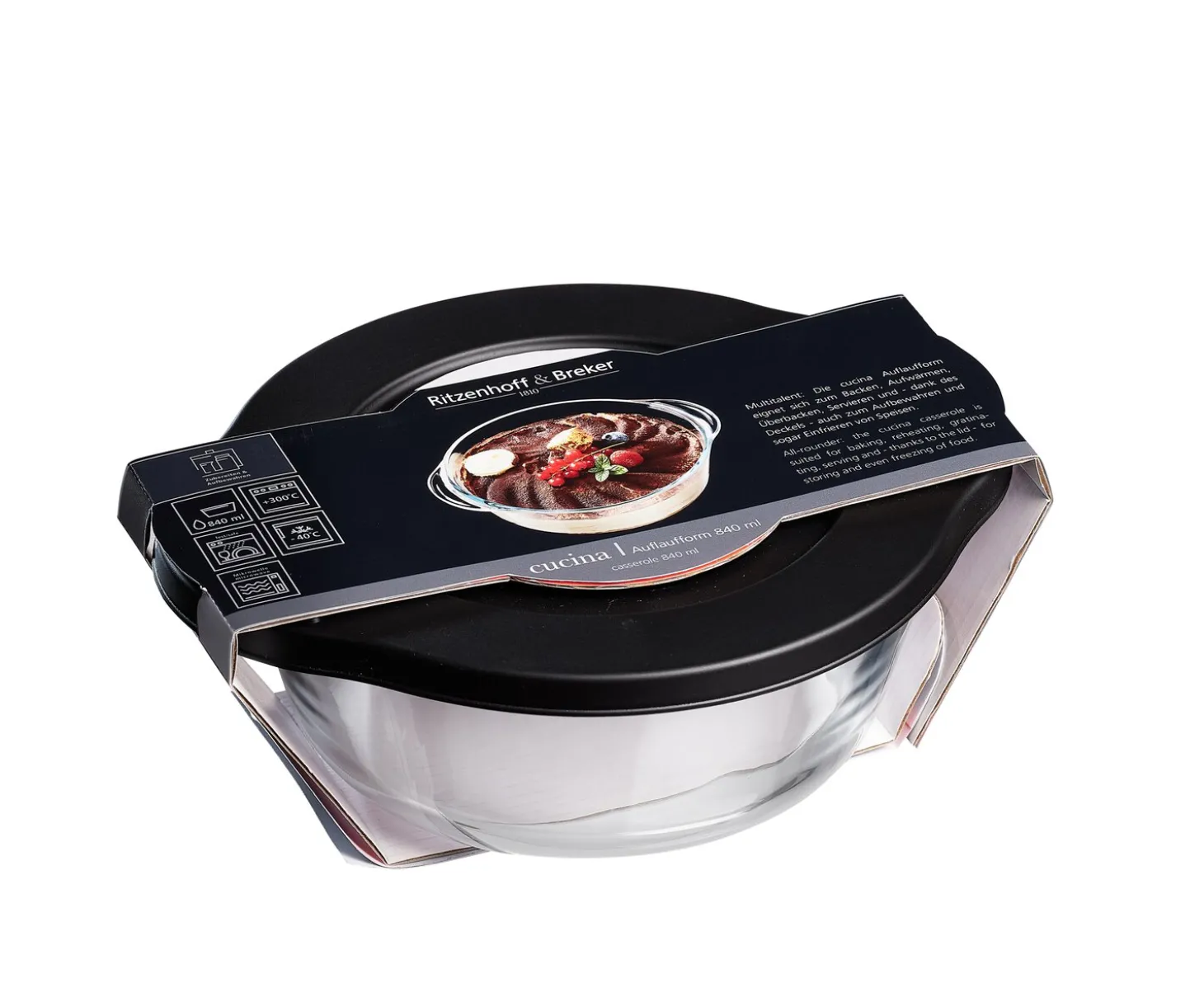 Auflaufform Cucina | 19,5 x 16,5 x 7 cm | 840 ml | mit Deckel