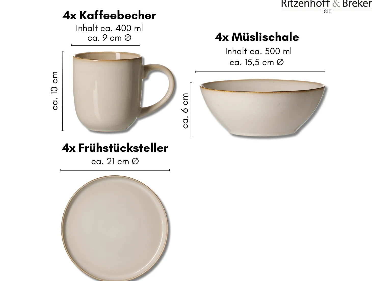 Frühstücksservice Olivia | 12-teilig | beige