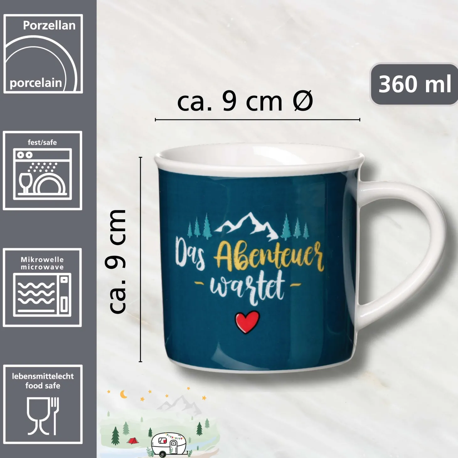 Kaffeebecher Camping Abenteuer | 360 ml | blau