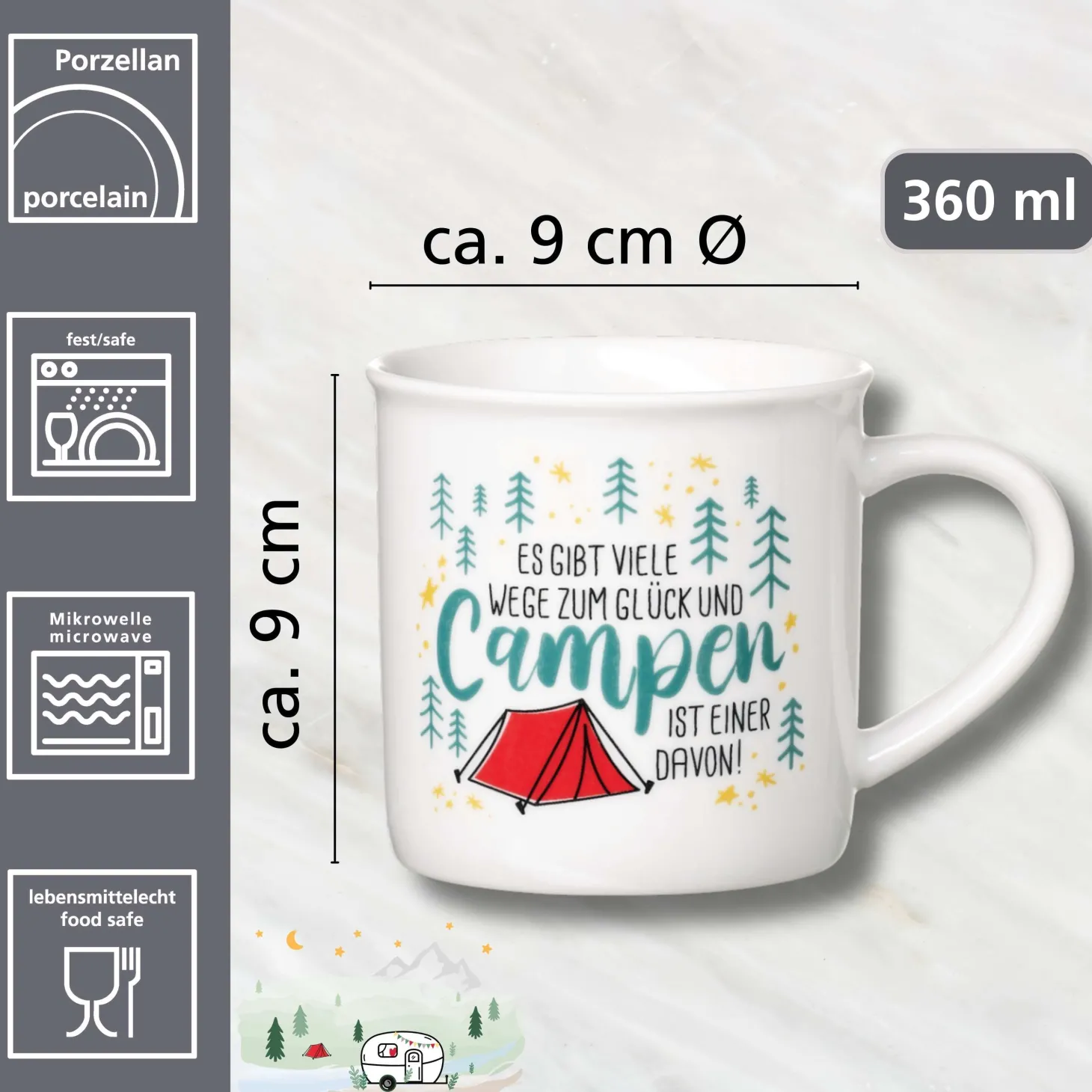 Kaffeebecher Camping Campen | 360 ml | weiss