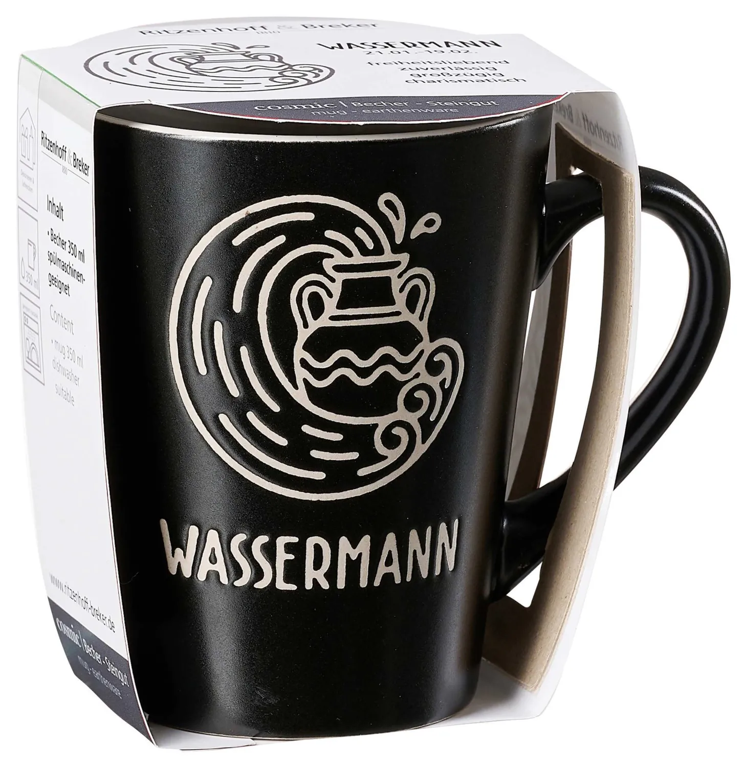 Kaffeebecher Cosmic Wassermann | 350 ml | schwarz