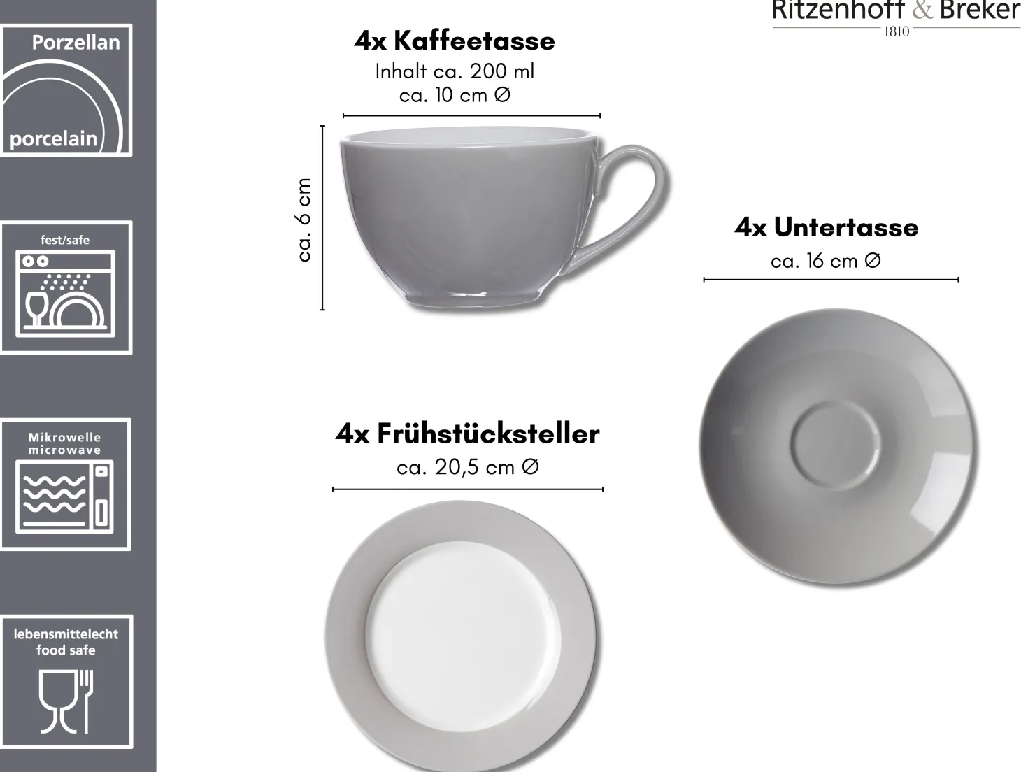 Kaffeeservice Doppio | 12-teilig | grau