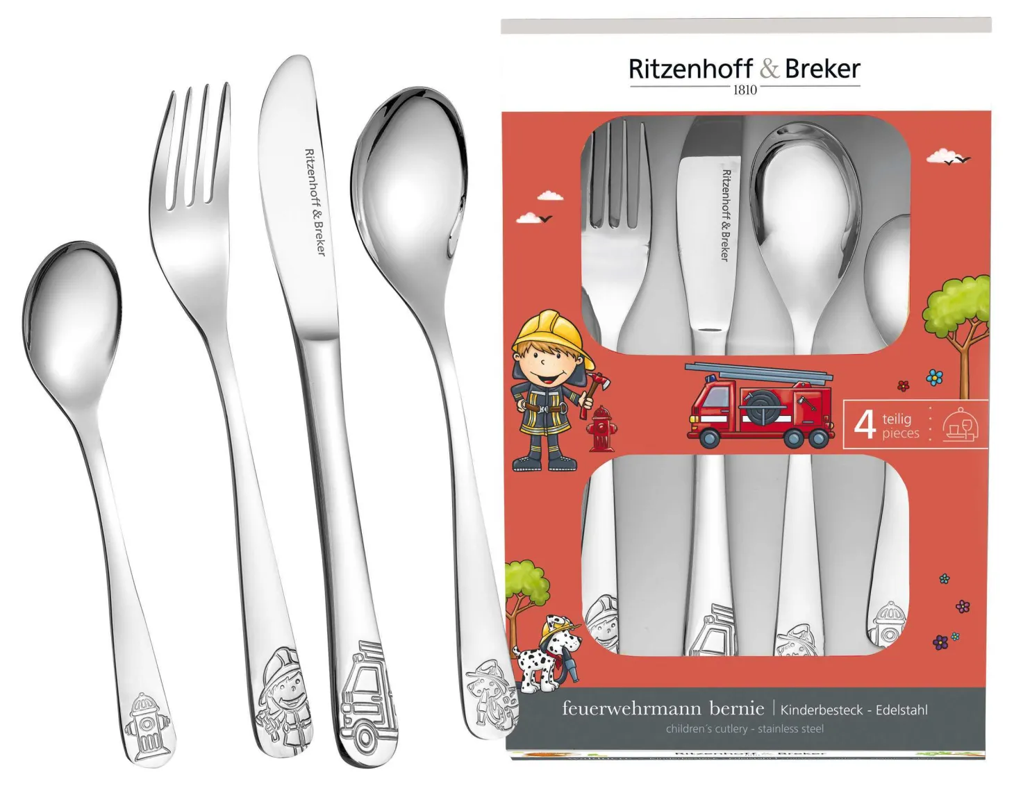 Kinderbesteck-Set Bernie | 4-teilig | silber