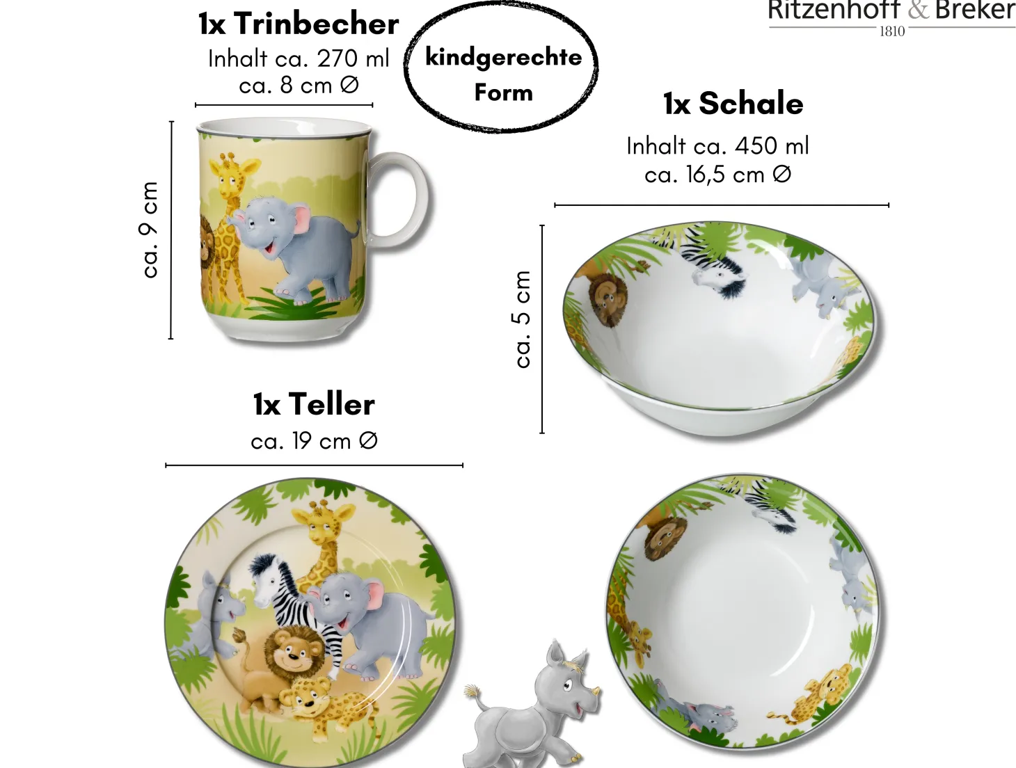 Kindergeschirr-Set Afrikatiere | 3-teilig