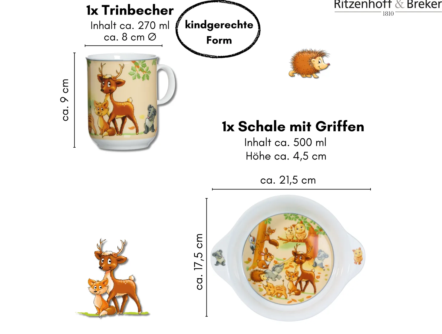 Kindergeschirr-Set Waldtiere | 2-teilig
