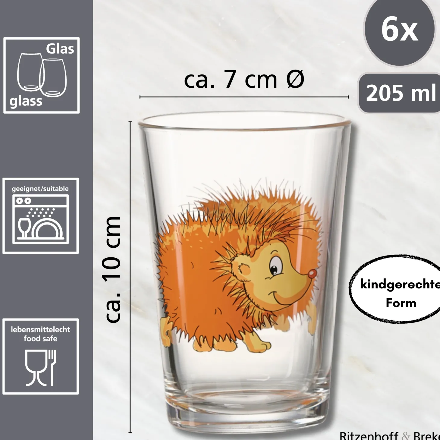 Kindergläser-Set Waldtiere | 6-teilig | 205 ml