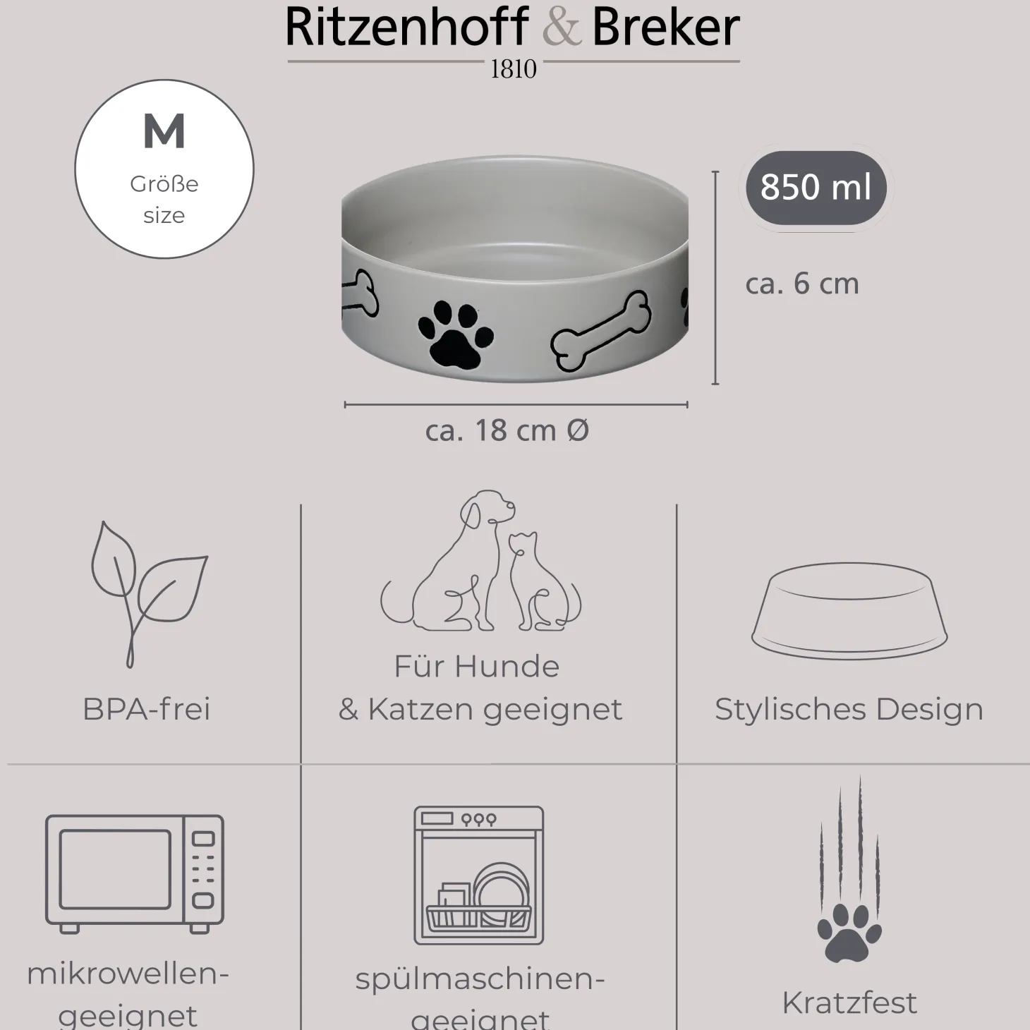 Napf Mika Dog | 850 ml | grau