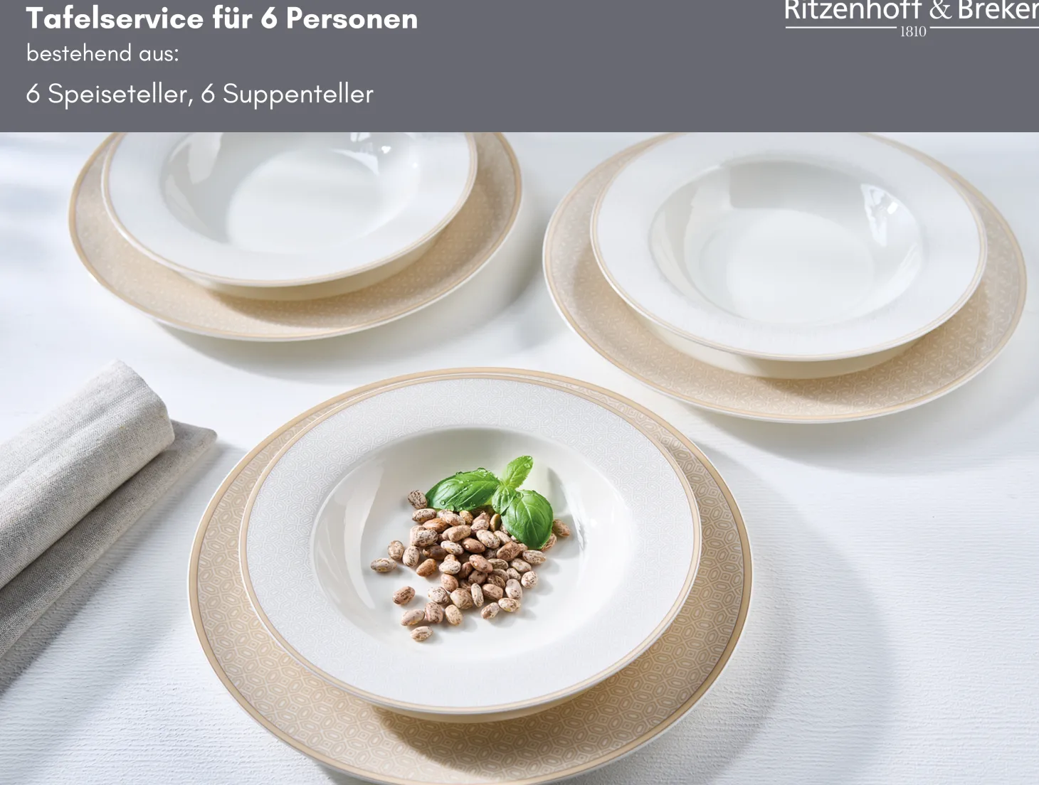 Tafelservice Geo | 12-teilig | beige
